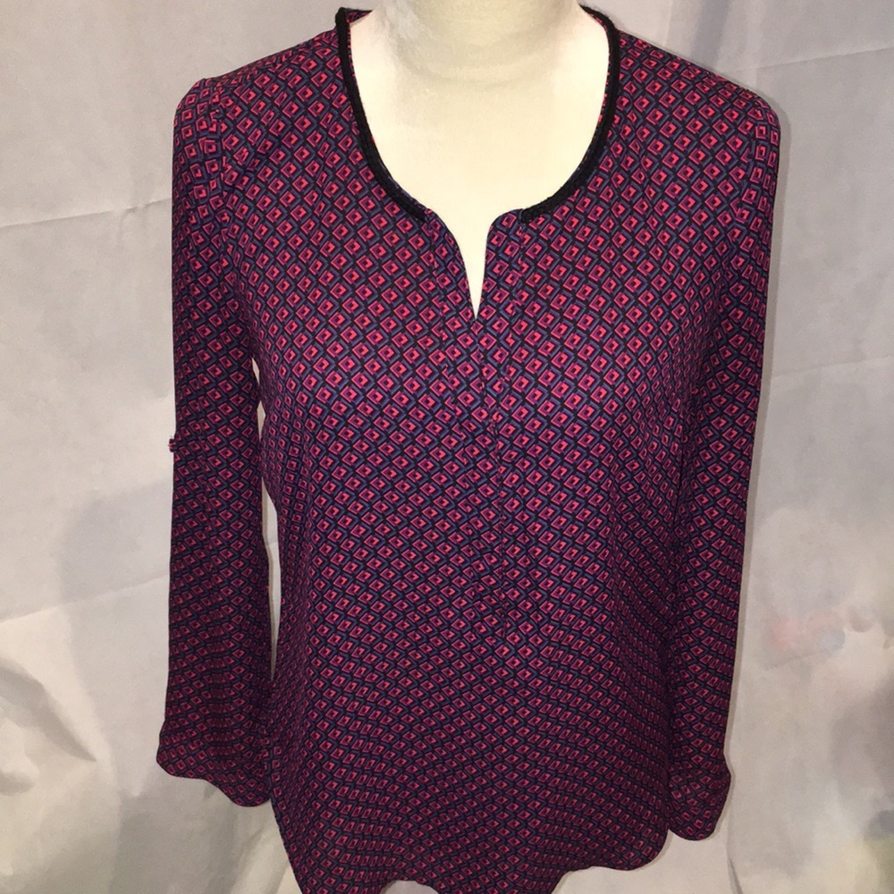 Daniel Rainn Geometric Print Blouse | Pink & Purple | Size XS